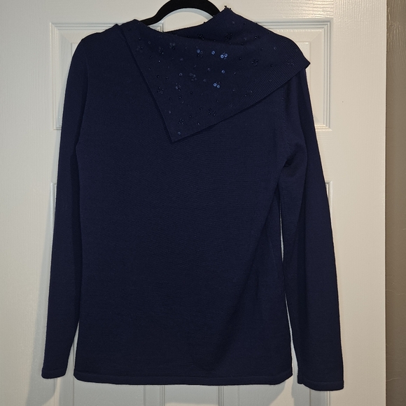 NWT! Wool Sweater Nurture Women's Medium Navy Blue Sequins Neckline NEW - Picture 4 of 11